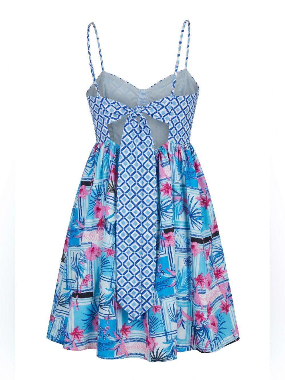 DAVI & DANI Blue and Pink Geometric Tropical Romper - Picture 3 of 4